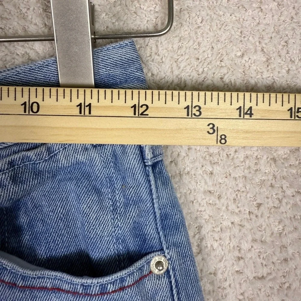 Street Property Denim Shorts Size‎ 8 Light Wash Red Stitching Patches